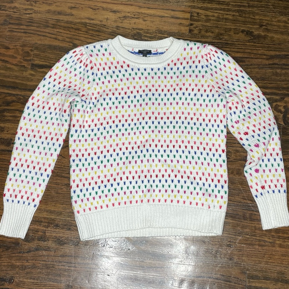 Talbots Rainbow Sweater Medium Petite Puff Sleeve Knit Ribbed Retro